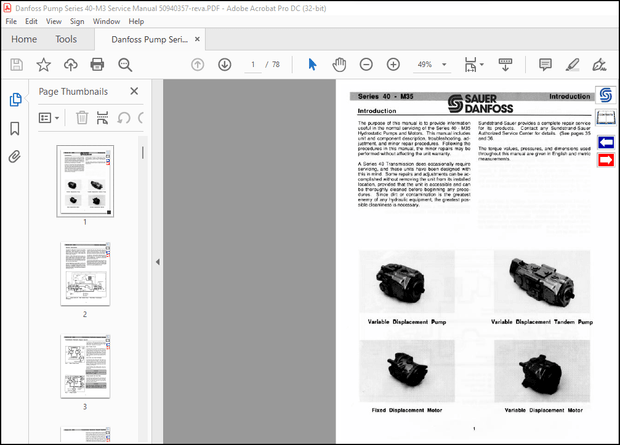 Danfoss Pump Series 40-M3 Service Manual 50940357 – PDF DOWNLOAD
