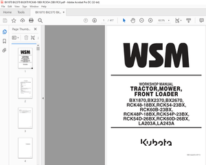 Kubota TRACTOR BX1870 BX2370 BX2670 RCK48-18BX RCK54-23BX RCK60B-23BX RCK48P-18BX  Shop Manual PDF