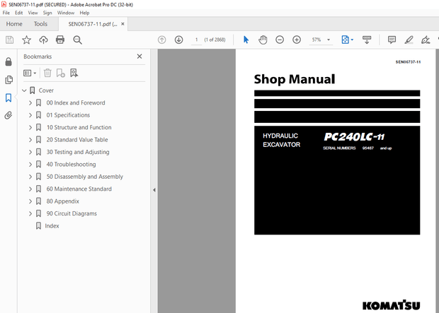 Komatsu Hydraulic Excavator PC240LC-11 Shop Manual SEN06737-11 - PDF DOWNLOAD