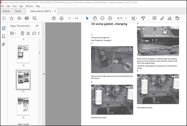 Volvo Penta TAD1240GE, TAD1241GE-VE, TAD1242GE-VE, TWD1240VE Group 22-26 Workshop Manual PDF