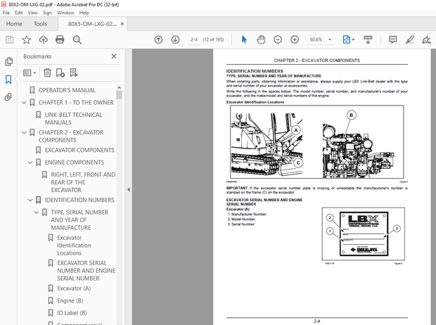 Linkbelt 80X3 HYDRAULIC EXCAVATOR OPERATOR&#x27;S MANUAL - PDF DOWNLOAD