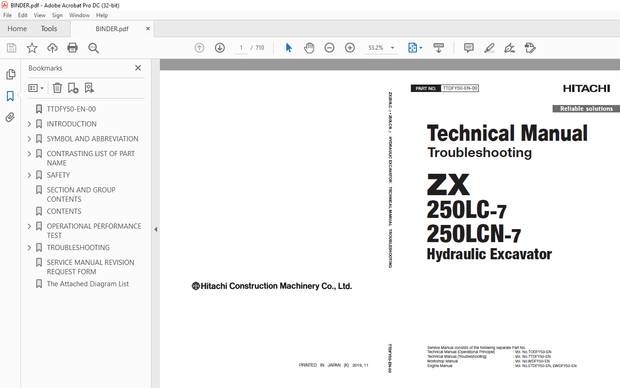Hitachi ZX 250LC-7 250LCN-7 Hydraulic Excavator Troubleshooting Technical Manual PNTODFY50 - PDF DOW