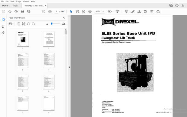 DREXEL SL88 Series Base Unit IPB SwingMast Lift Truck Parts Manual 13001-08 – PDF DOWNLOAD