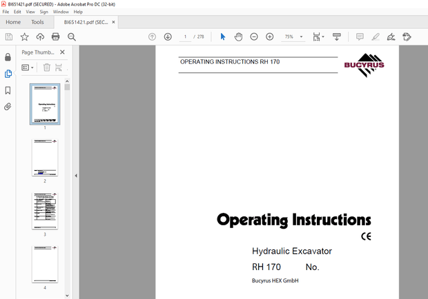 Cat Bucyrus RH170 Hydraulic Excavator OPERATING INSTRUCTIONS MANUAL BI651421 – PDF DOWNLOAD