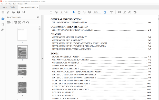 Xtreme XR1547 Telehandler Parts Manual 24985-000 – PDF DOWNLOAD