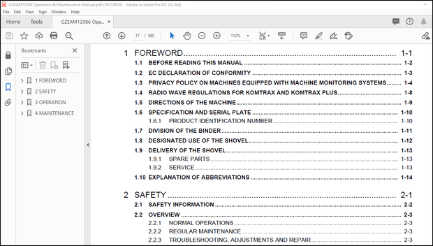 Komatsu Hydraulic Mining Shovel PC8000E-6 Operator &amp; Maintenance Manual – PDF DOWNLOAD
