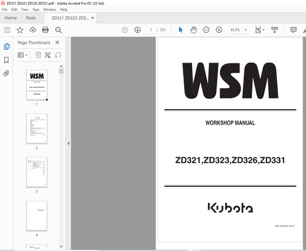 Kubota Zero Turn Mower ZD321 ZD323 ZD326 ZD331 Workshop Manual – PDF DOWNLOAD