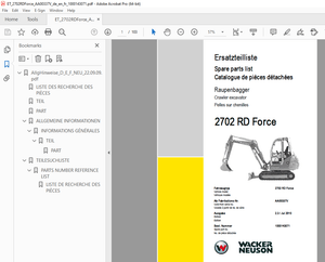Wacker Neuson 2702 RD Force Crawler Excavator Parts Manual - PDF DOWNLOAD 