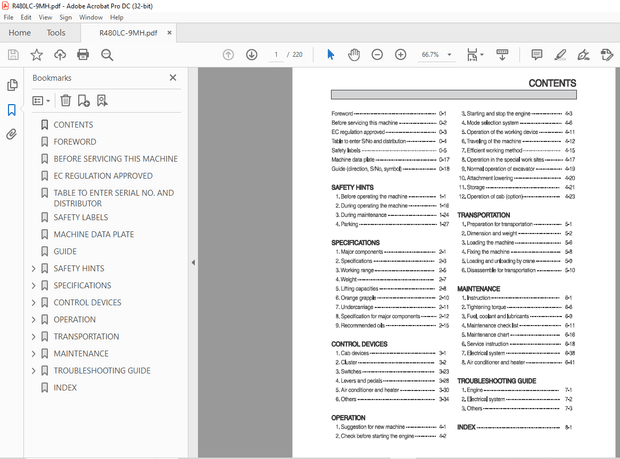 Hyundai R480LC-9MH Hydraulic Excavator Operator&#x27;s Manual 2023 - PDF