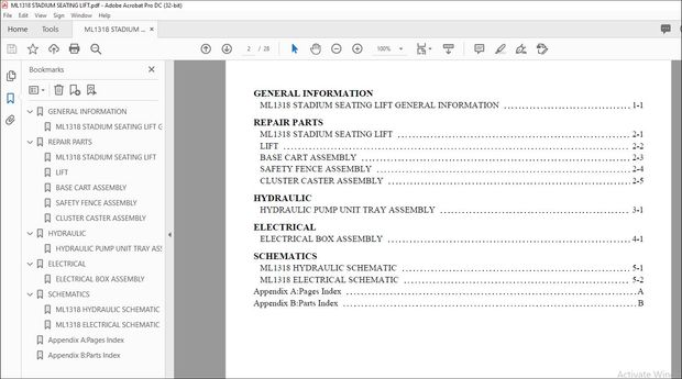 Xtreme ML1318 STADIUM SEATING LIFT Parts Manual – PDF DOWNLOAD