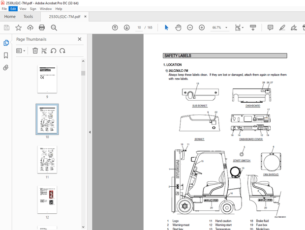 Hyundai 25LC/30LC-7M 25GC/30GC-7M LPG Forklift Operator’s Manual 2023 – PDF DOWNLOAD