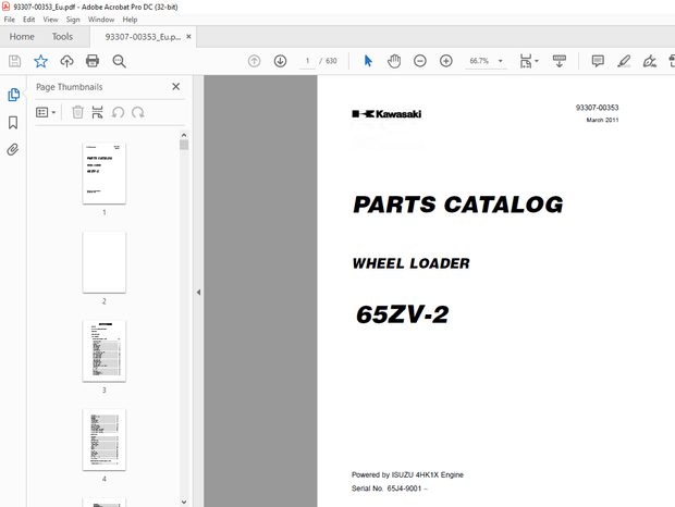 Kawasaki WHEEL LOADER 65ZV-2 PARTS MANUAL 93307-00353 - PDF DOWNLOAD