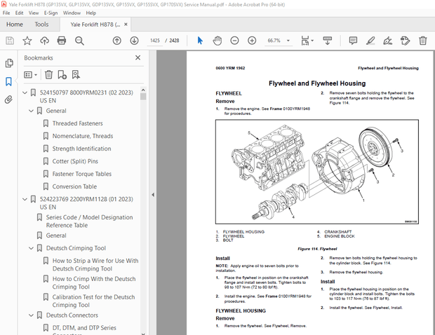 Yale Forklift H878 (GP135VX, GLP135VX, GDP135VX, GP155VX, GP155SVX, GP170SVX) Service Manual