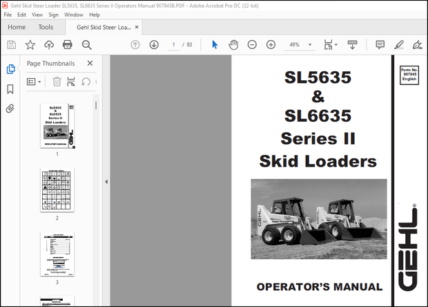 Gehl SL5635 &amp; SL6635 Series II Skid Loaders Operator’s Manual 907845 – PDF DOWNLOAD