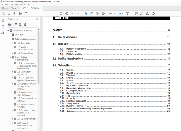 STA VH 170 &amp; VH 180 TANDEM VIBRATORY ROLLERS ENGINE KUBOTA OPERATING MANUAL – PDF DOWNLOAD