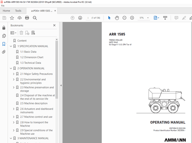 Ammann ARR 1585 Trench Roller Operating Manual 3023004 PDF