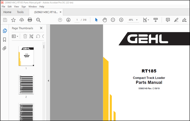 Gehl RT185 Compact Track Loader Parts Manual 50960149 – PDF DOWNLOAD