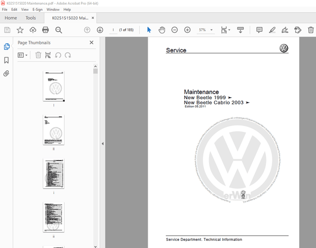 Volkswagen New Beetle 1999 &amp; New Beetle Cabrio 2003 Maintenance Manual - PDF DOWNLOAD 