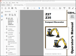 Gehl Z27 Z35 Compact Excavator Operator’s Manual 50940101 – PDF DOWNLOAD