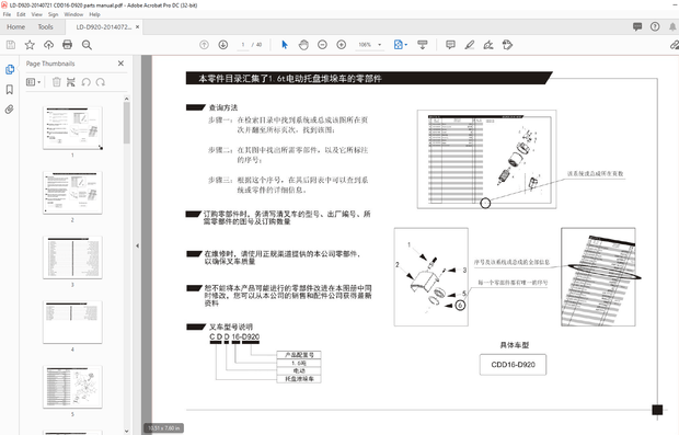 Heli Forklift CDD16-D920 Electric Pallet Stacking Trucks Parts Manual