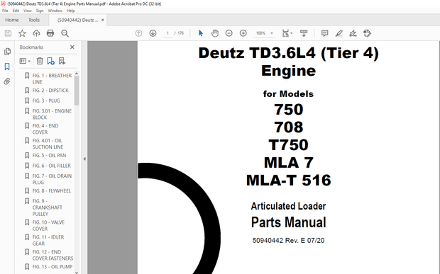 Deutz TD3.6L4 (Tier 4) Engine for Models 750 708 T750 MLA 7 MLA-T 516 Loader Parts Manual PDF