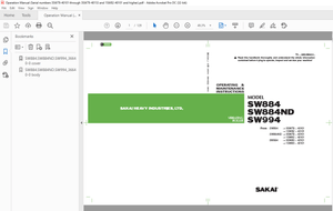 Sakai Vibrating Roller SW884 SW884ND SW994 OPERATING &amp; MAINTENANCE MANUAL – PDF DOWNLOAD