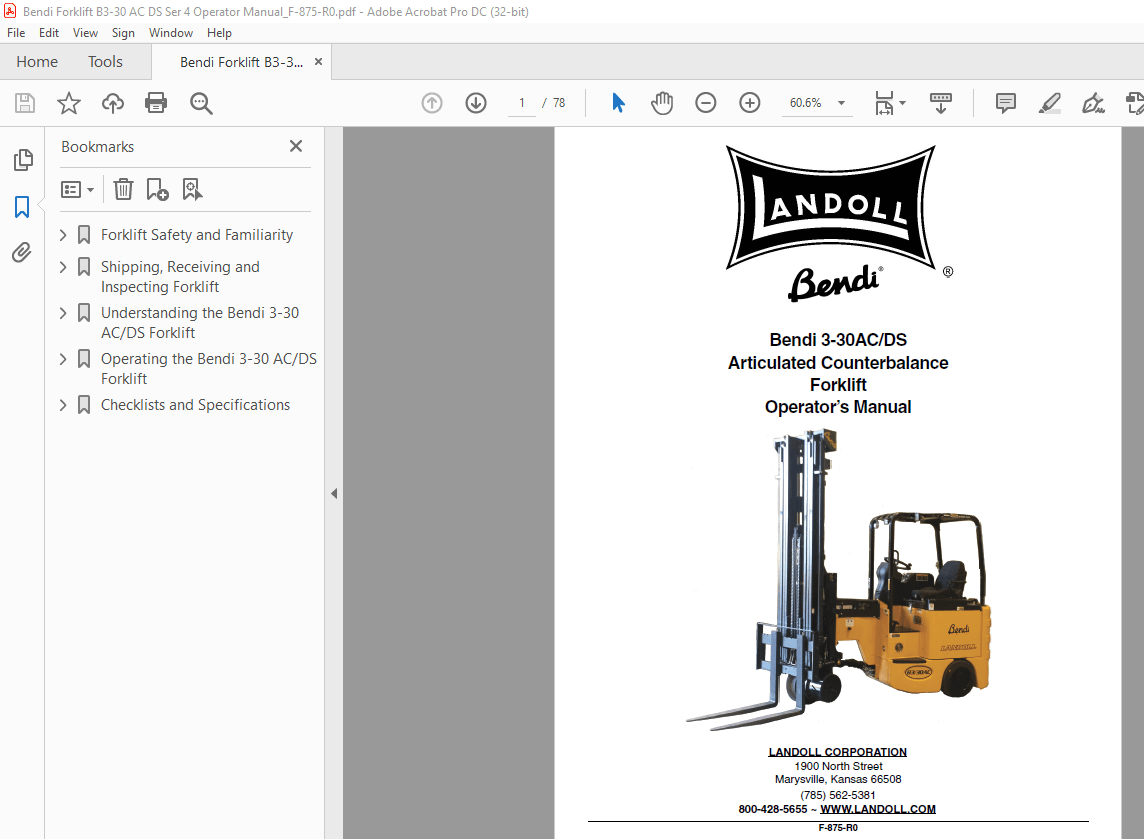 Bendi Landoll 3-30AC/DS Articulated Counterbalance Forklift Operator’s ...