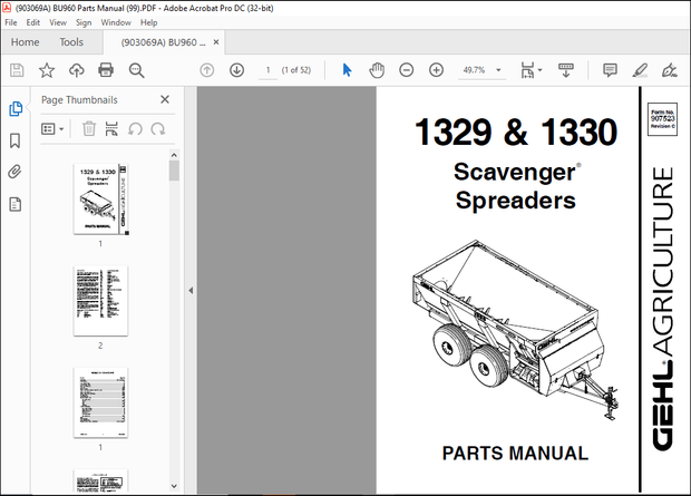Gehl 1329 &amp; 1330 Scavenger Spreaders Parts Manual(907523) – PDF DOWNLOAD