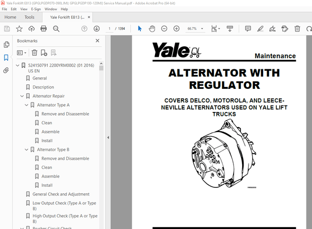 Yale Forklift E813 (GPGLPGDP070-090LJMJ; GPGLPGDP100-120MJ) Service Manual PDF