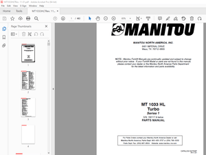 Manitou Forklift MT 1033 HL Turbo Series 1 Parts Manual -  PDF DOWNLOAD
