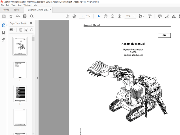 Liebherr R9200 Hydraulic excavator Backoe attachment Assembly Manual – PDF DOWNLOAD