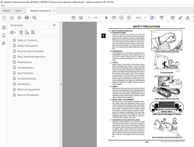 Kobelco SK160(LC)-VI ED190-VI Hydraulic Excavator Dyamic Acera Operator’s Manual – PDF DOWNLOAD