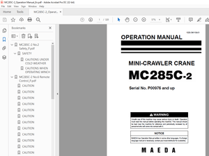 Maeda MINI-CRAWLER CRANE MC285C-2 OPERATION MANUAL SNP00976 and up  – PDF DOWNLOAD