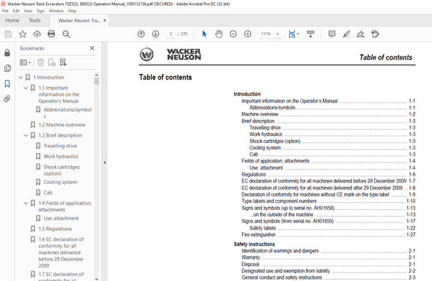 Wacker Neuson Track Excavators 75Z3 75Z32 8003 80032 Operator’s Manual  - PDF DOWNLOAD