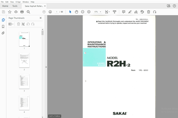 Sakai Asphalt Roller R2H-2 Operation &amp; Maintenance Manual PDF