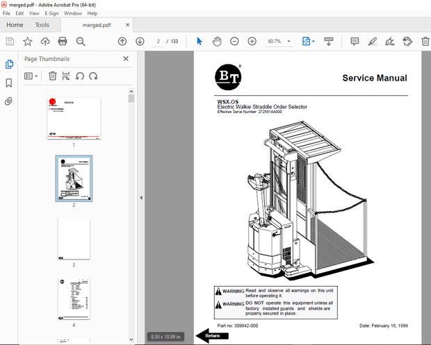 BT Prime-Mover WSX-OS Electric Walkie Straddle Order Selector Service Manual - PDF DOWNLOAD