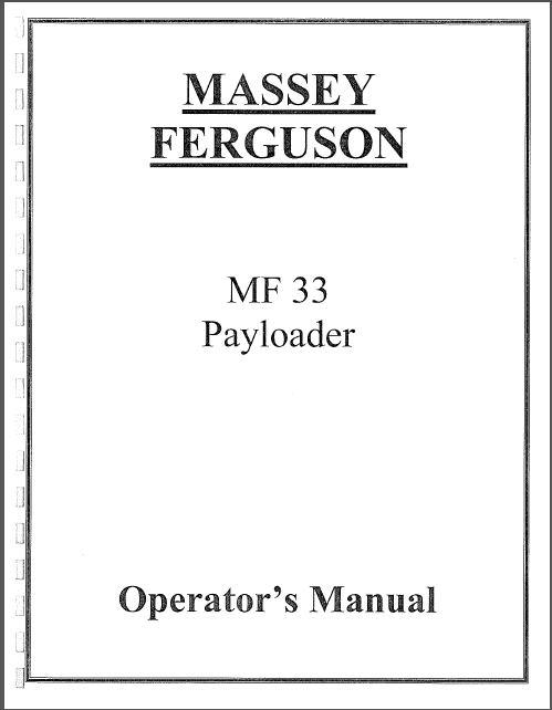 Massey Ferguson Mf 33 Payloader Operator Manual – DOWNLOAD