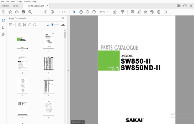 Sakai Vibrating Roller SW850-II SW850ND-II Parts Manual PDF