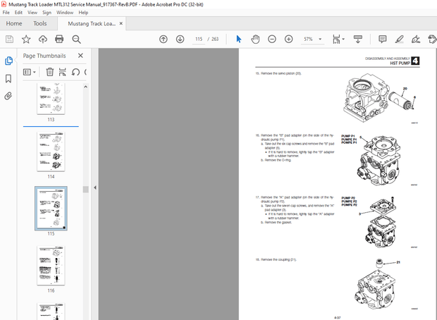 Mustang Track Loader MTL312 Service Manual (917367) – PDF DOWNLOAD