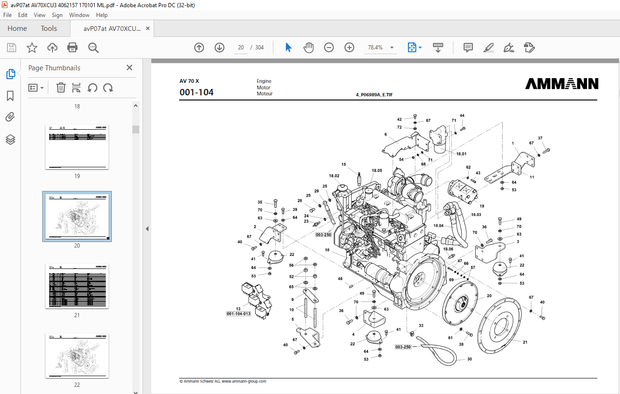 Ammann AV 70 X Tandem Roller Spare parts Manual SN 4062157 - PDF