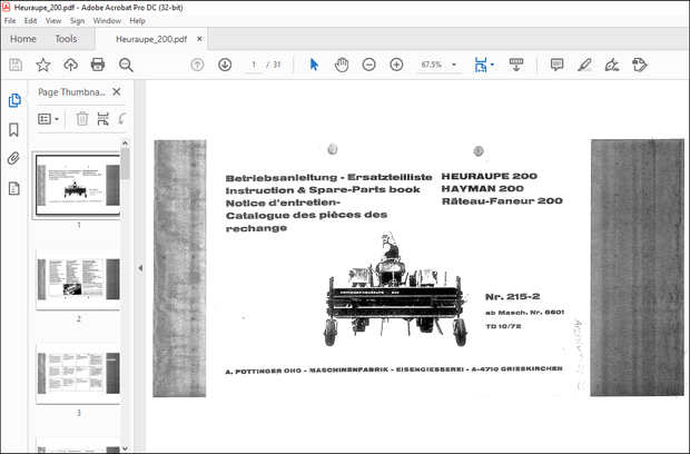 Pottinger Tractor HAVMAN200 Instruction &amp; Spare-Parts book Manual – PDF DOWNLOAD