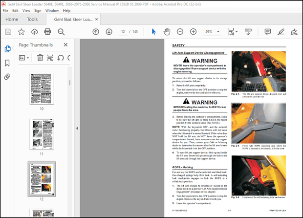 Gehl 5640E 6640E Mustang 2066 2076 2086 with Tier3 Yanmar Engine Skid Steer Loader Service Manual 
