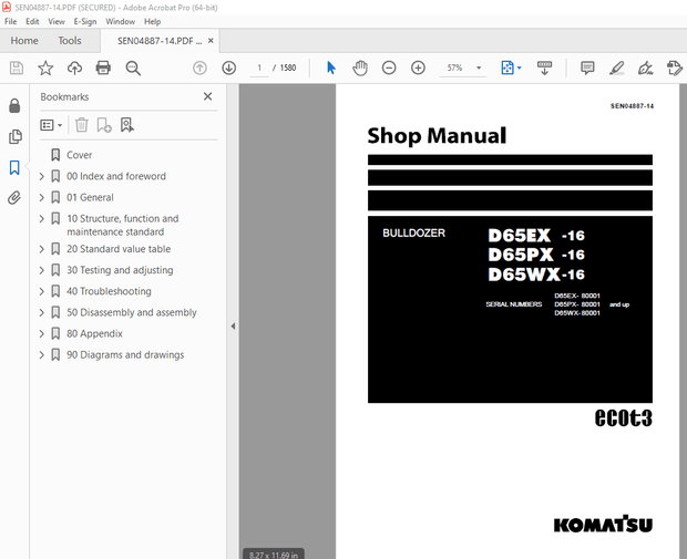 Komatsu D65EX-16 D65PX-16 D65WX-16 Bulldozer Shop Manual SEN04887-14 - PDF DOWNLOAD 