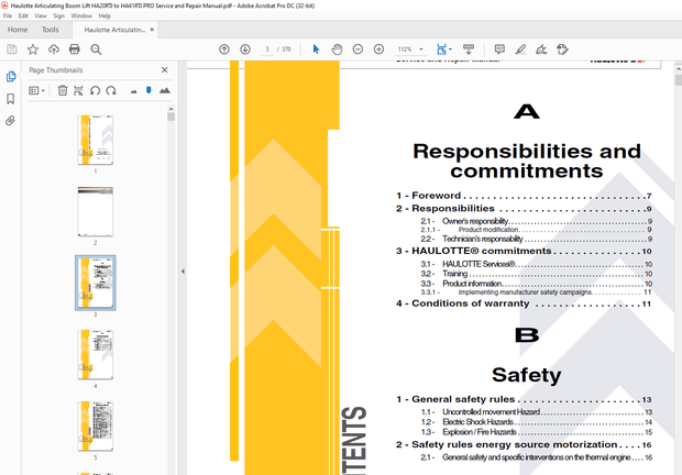 Haulotte Articulating Boom Lift HA20RTJ – HA20RTJ O Service and Repair Manual-  PDF DOWNLOAD