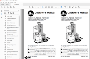 BT Prime-Mover Forklift RRX35 45, RSX40 50, RDX30 Operator’s Manual – PDF DOWNLOAD