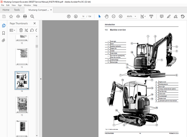 Mustang Compact Excavators 2803ZT Service Manual(918279) – PDF DOWNLOAD