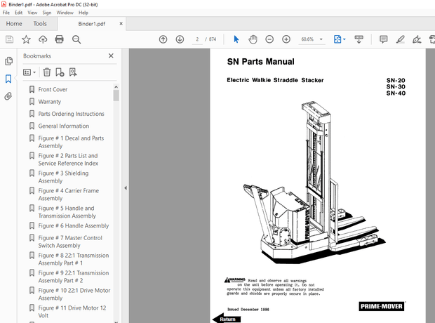 BT Forklift SN 20 30 40 Electric Walkie Straddle Stacker Truck Parts Manual – PDF DOWNLOAD