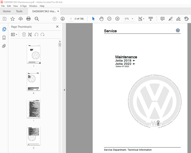 Volkswagen Jetta 2018 &amp; Jetta 2022 Maintenance Manual - PDF DOWNLOAD 