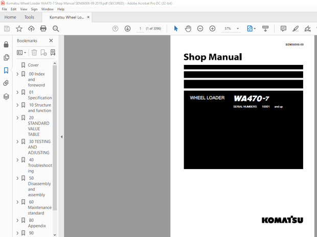Komatsu WA470-7 Wheel Loader Shop Manual SEN06006-09 – PDF DOWNLOAD