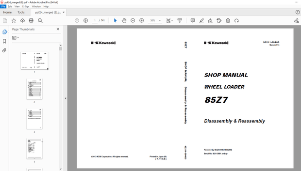 Kawasaki 85Z7 WHEEL LOADER(Disassembly &amp; Reassembly) ISUZU 6HK1 ENGINE Shop Manual - PDF DOWNLOAD